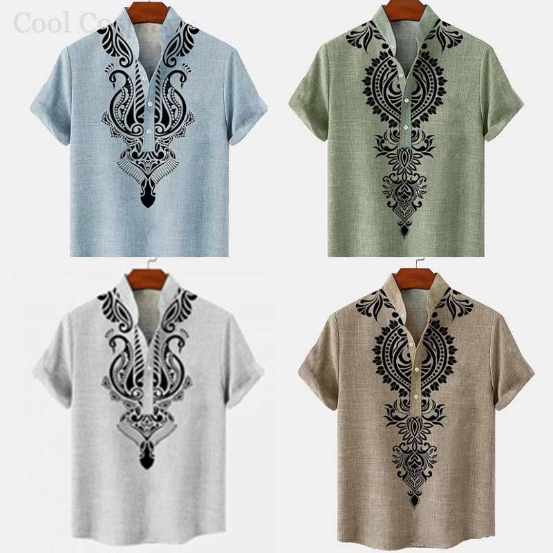 Ethnic Fashion Style - Male Retro Tops Henley Shirt Men's