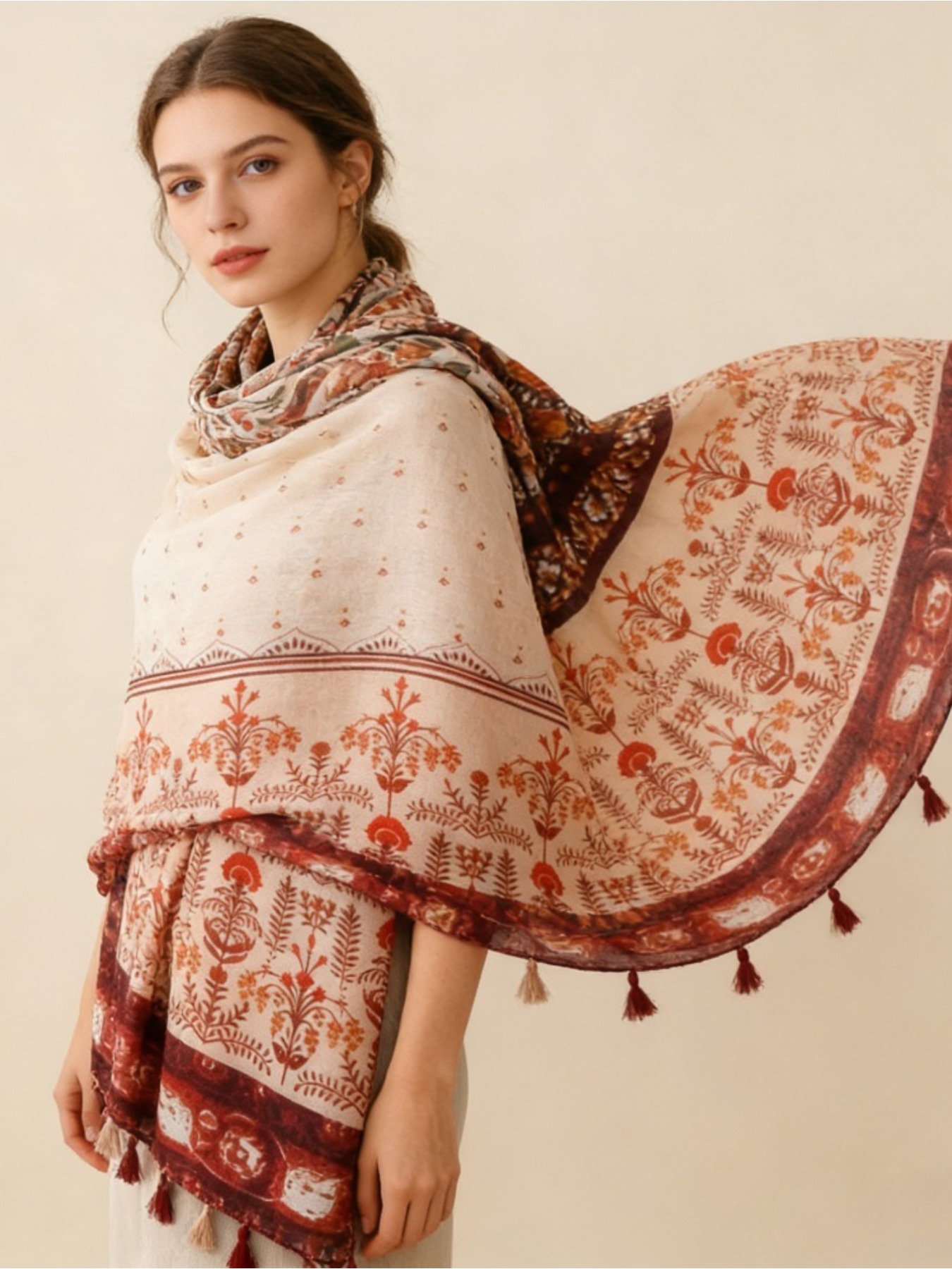 Go Ethnic Fashion - 1Pc French retro printing atmosphere caramel
