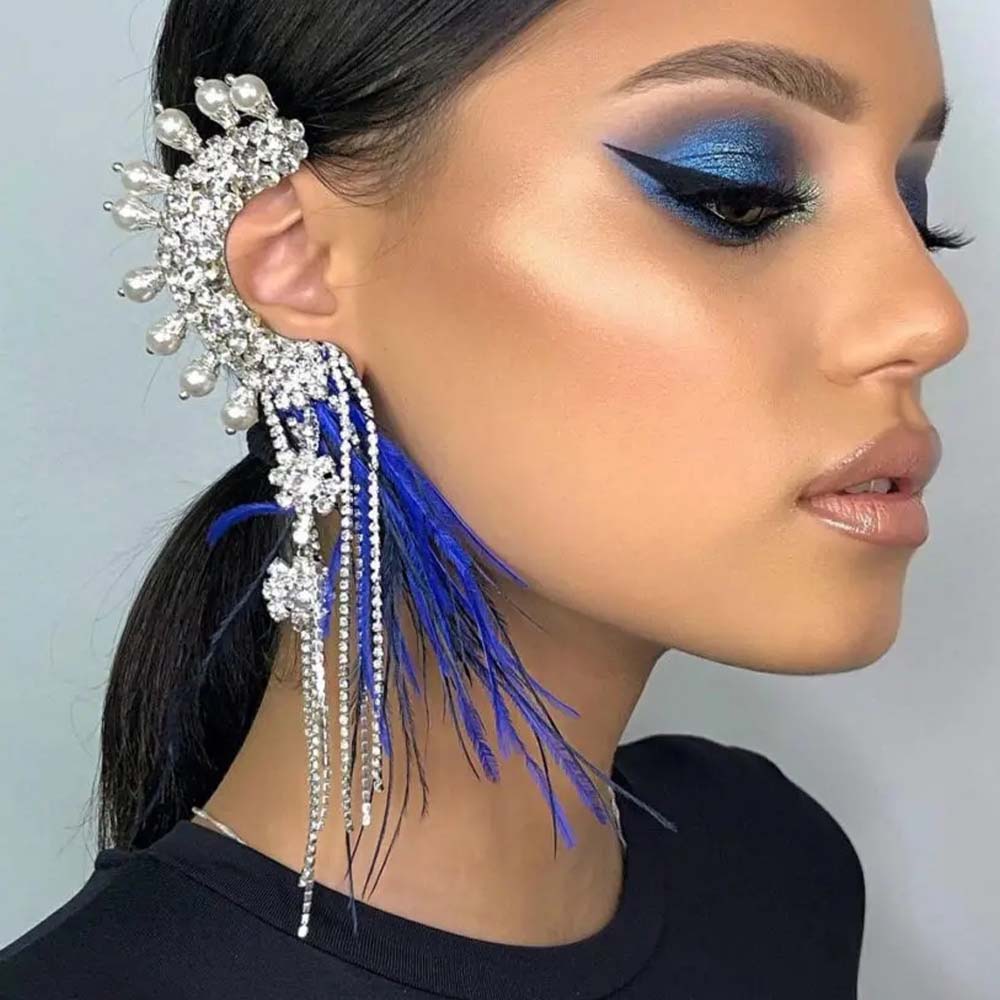Ethnic Fashion Accessories - Stonefans Exaggerate Feather Ear Cuff Earrings
