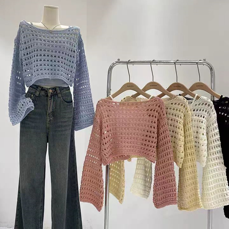Kaftan Women Boho - Long Sleeve Crochet Knit Top Summer