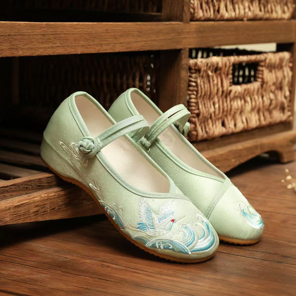 Ethnic Fabric - Women Flat Sole Silk Embroidered Shoes