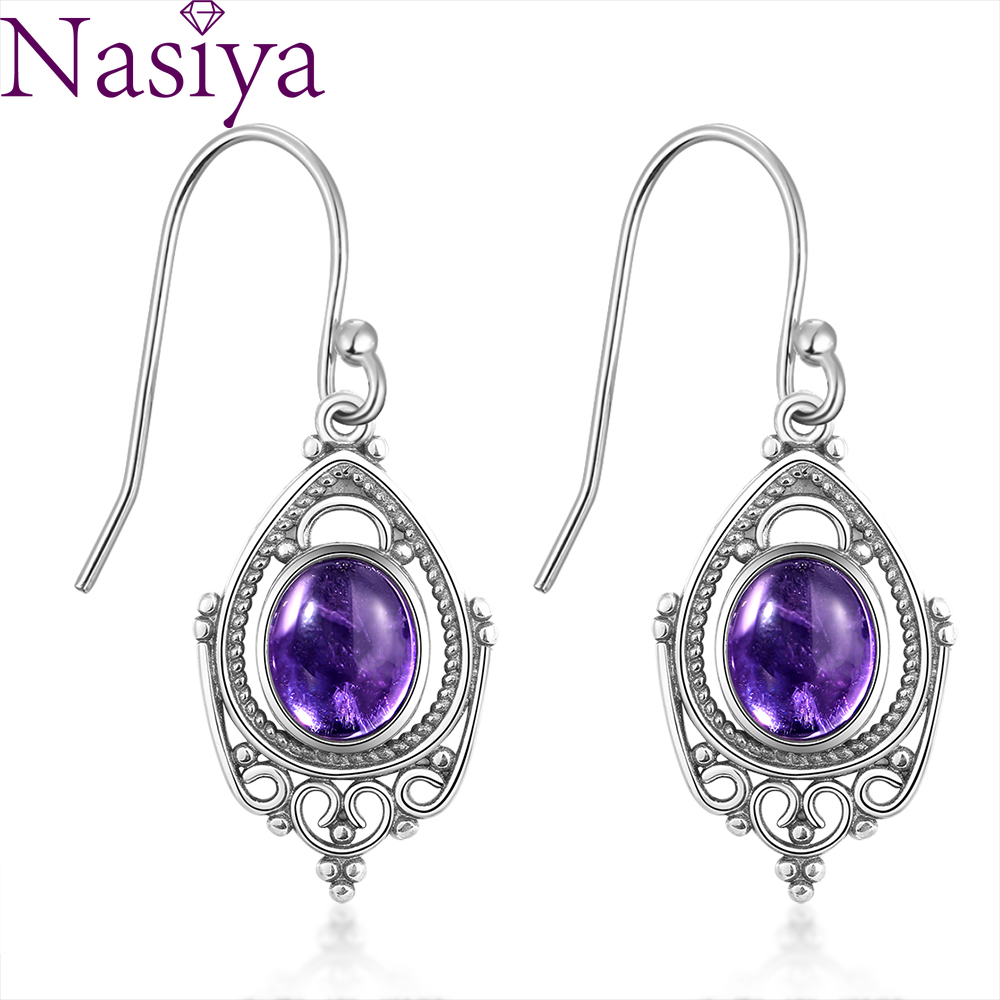 Ethnic Fashion Boutique - S925 Silver Earrings Jewelry 8*10mm Amethyst