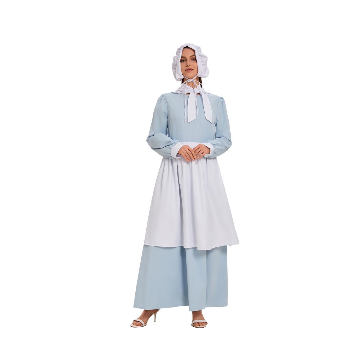 Ethnic Style Dresses - Blue Halloween COS Dress with Apron