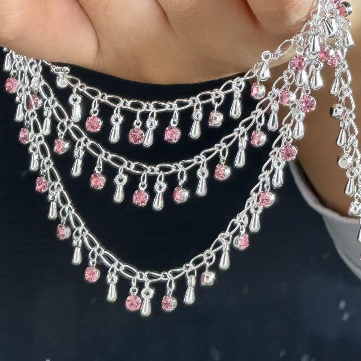Ethnic Fashion Accessories - Exquisite Rhinestone Teardrop Chain High Temperature
