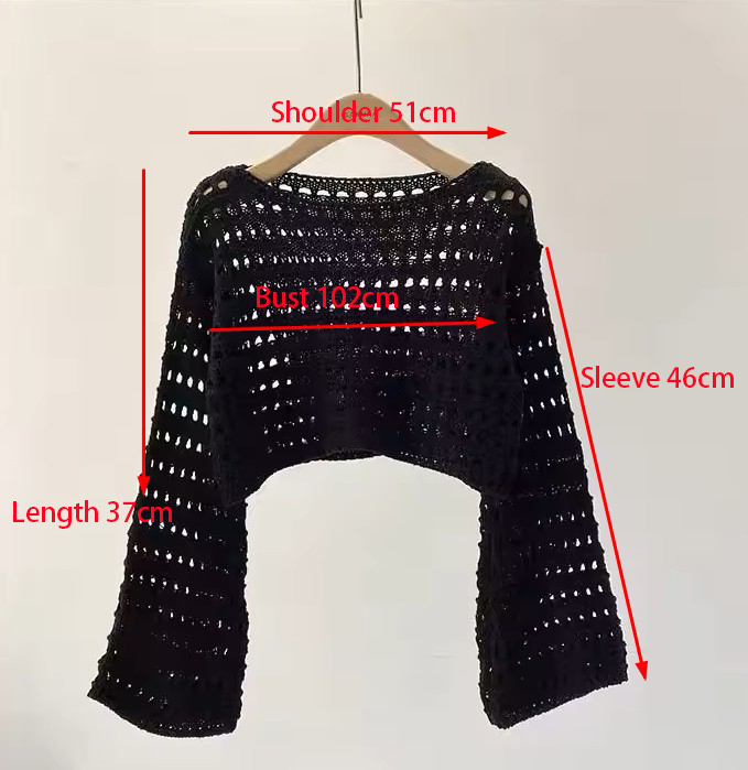 Long Sleeve Crochet Knit Top S - Kaftan Women Boho review and price