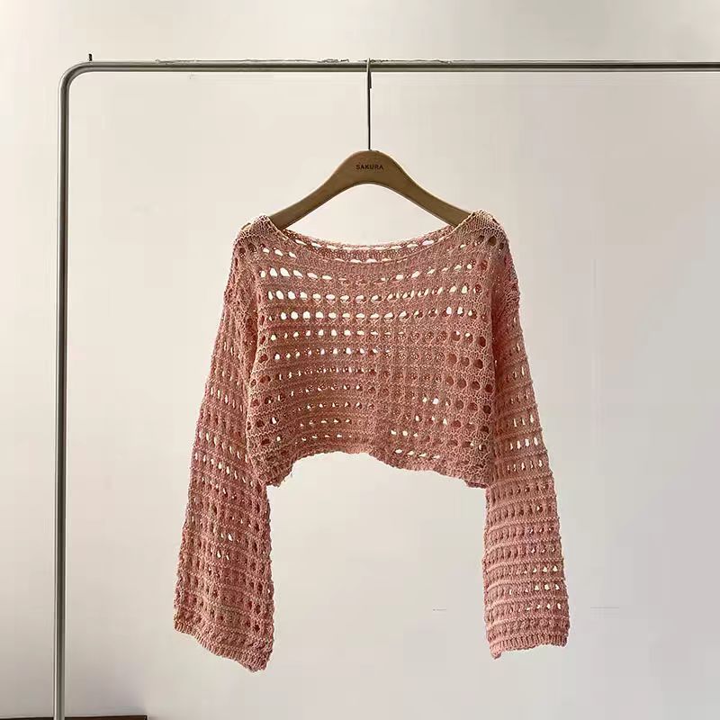 Long Sleeve Crochet Knit Top S - Kaftan Women Boho review and price
