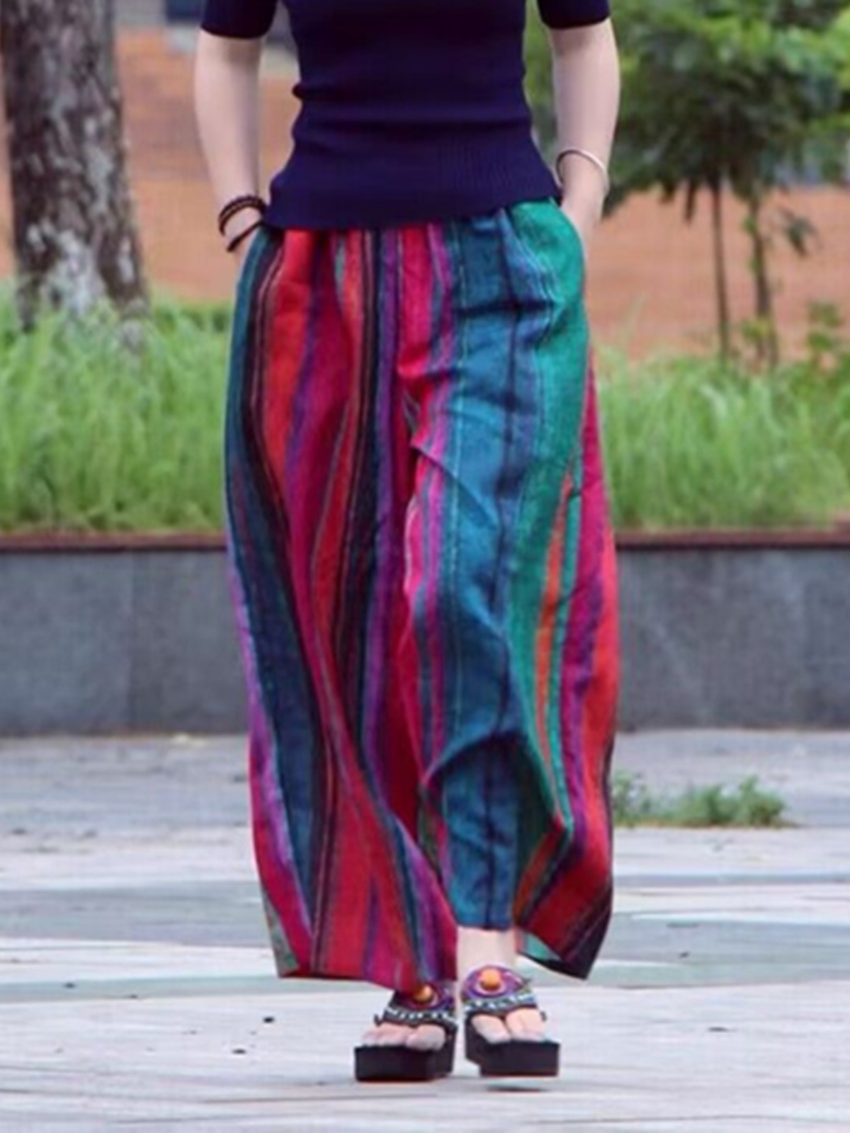 Summer Casual Artistic Wide Le - Ethnic Fashion Style review and price