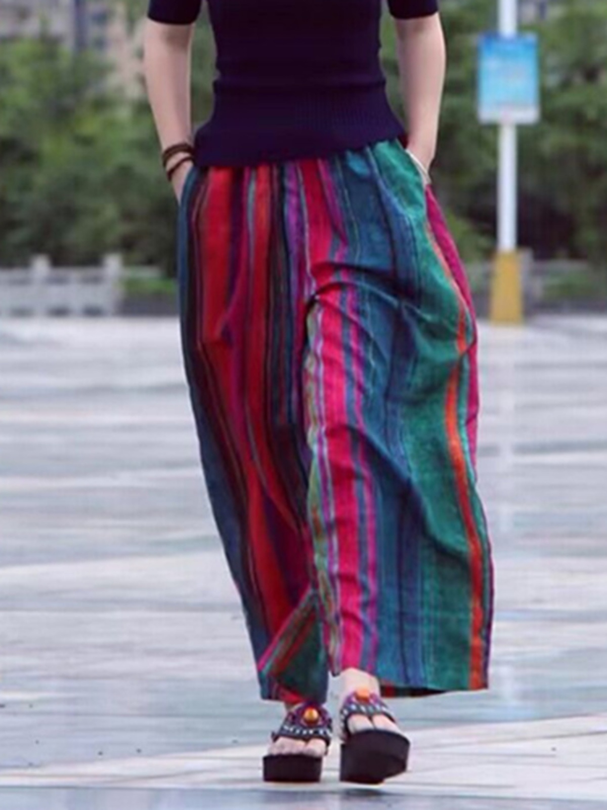 Summer Casual Artistic Wide Le - Ethnic Fashion Style review and price