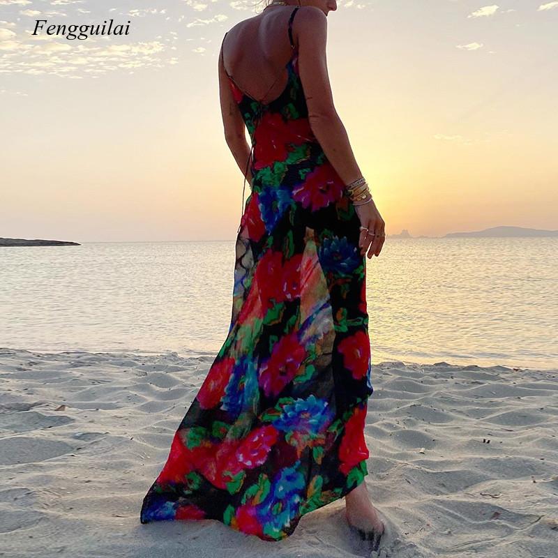 Floral Print Summer Spaghetti  - Kaftan Women Boho review and price