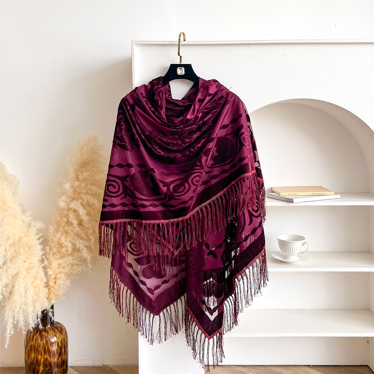 Retro Velvet Tassel Scarf Flor - Ethnic Fashion Accessories review and price